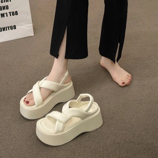 Dép sandal nữ quai chun đế cao su 7cm, dép nữ đế cao