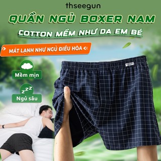 Quần Ngủ Nam Cotton Kate Mềm Mại Thoáng Mát, Quần Đùi Mặc Ở Nhà Mùa Hè THSEEGUN Họa Tiết Kẻ, Big Size, Mix Nhiều Màu