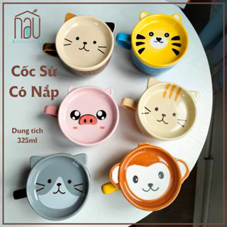  Cốc sứ hình thú xinh xắn làm cốc cho bé dùng uống nước văn phòng nắp đa năng tiện dụng 