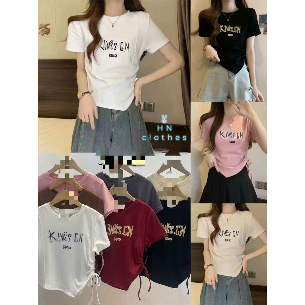 [New 2025] Áo phông vạt chéo rúm eo một bên thắt dây - A43