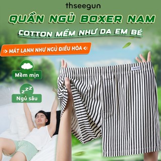 Quần Đùi Ngủ Nam Cotton Kate Mềm Mại Thoáng Mát, Quần Đùi Mặc Ở Nhà Mùa Hè THSEEGUN Họa Tiết Kẻ Sọc, Big Size, Nhiều Màu
