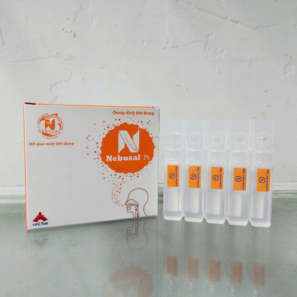 (Ship Hỏa tốc) Nước muối khí dung Nebusal 3% - Vệ sinh đường thở mũi, họng, loãng đờm Hộp 5 ống