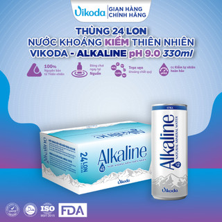  Nước khoáng kiềm thiên nhiên Vikoda Alkaline pH9.0 bổ sung vi khoáng bù nước - Thùng 24 lon 330ml 