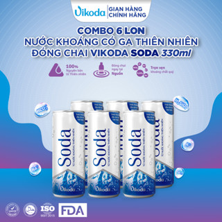 Nước khoáng có ga thiên nhiên đóng chai VIKODA Soda, cung cấp vi khoáng tự nhiên - Combo 6 lon 330ml