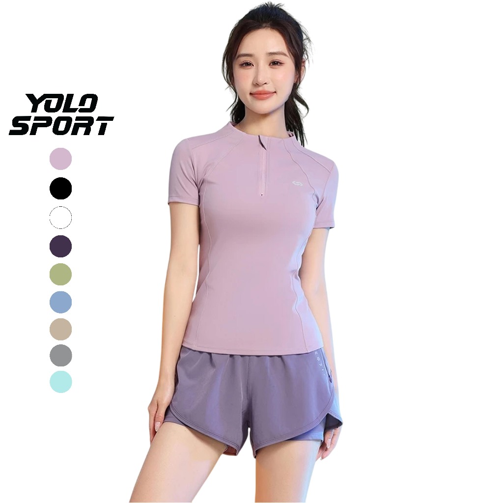 Bộ Tập Thể Thao Nữ Set Đồ Áo Tay Ngắn Quần Đùi 2 Lớp Tập Gym Yoga Pickleball Chạy Bộ Co Giãn Thoáng Mát Siêu Nhẹ Mềm Mịn