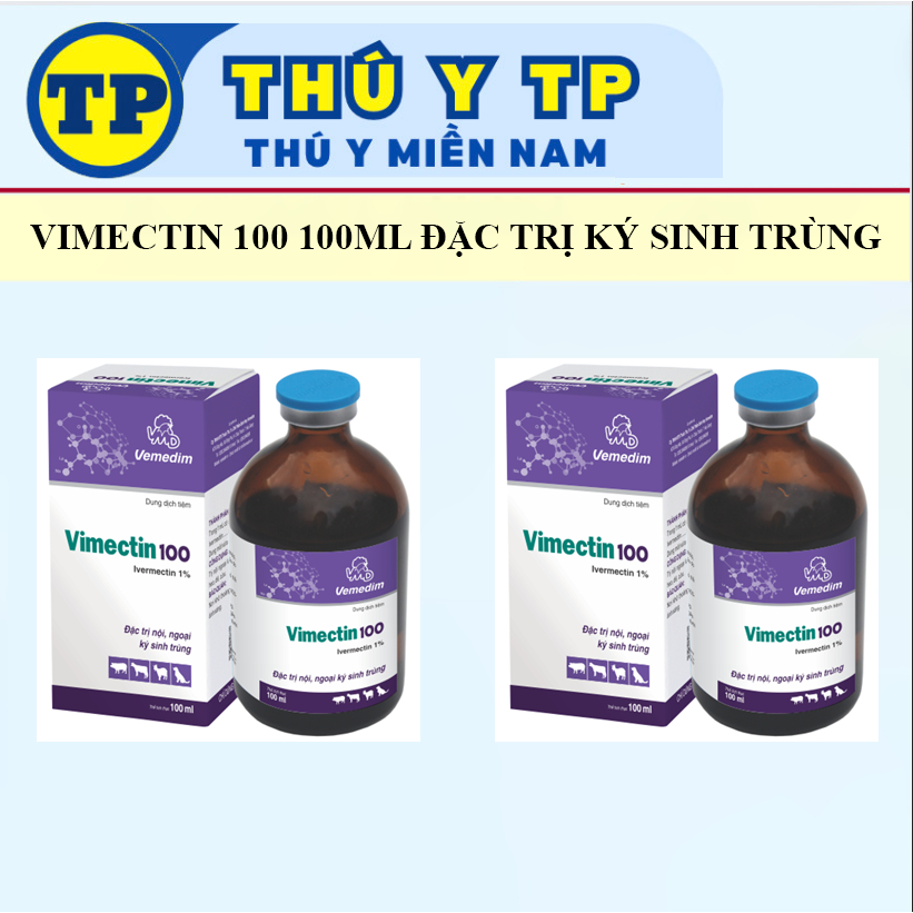 Vemedim VIMECTIN 100 hỗ trợ nội ngoại ký sinh, bệnh ghẻ, xà mâu trên chó, heo, trâu, bò, dê, cừu