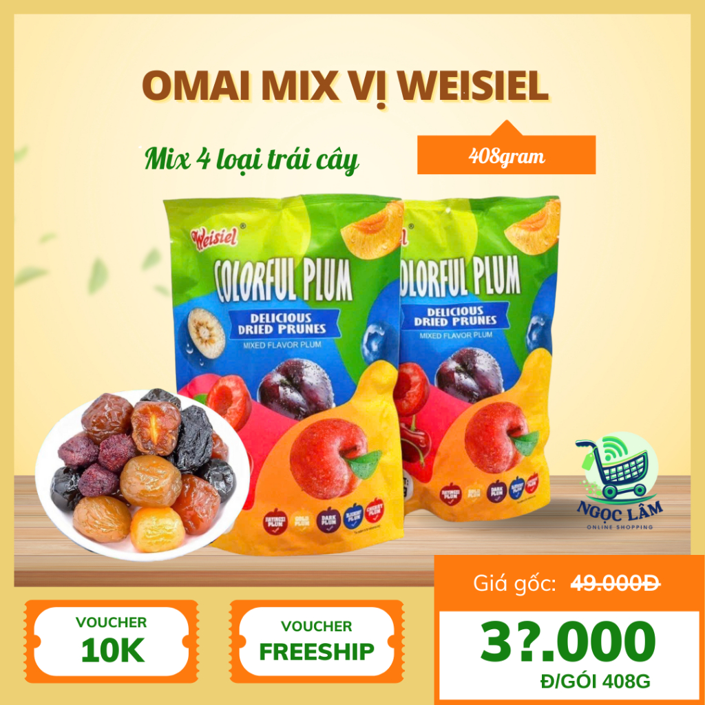 Ô mai trái cây Colorful Plum mix vị Nội địa trung gói 408g, ô mai cầu vồng mix vị