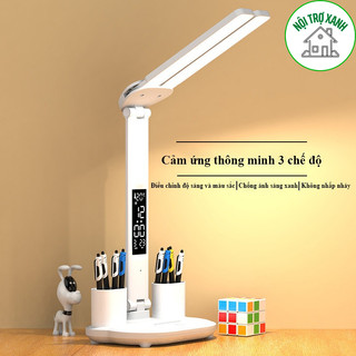 đèn học tích điện kèm đồng hồ LED đo nhiệt độ, đèn bàn bảo vệ mắt 3 màu sắc 7006