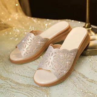 dép nữ trung niên đính đá hàng quảng châu cao cấp , dép chống trơn trượt món quà ý nghĩa tặng mẹ