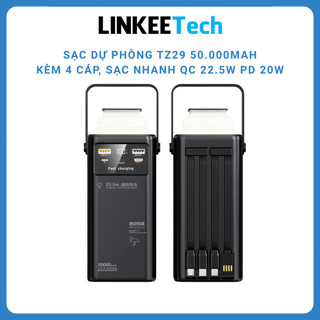 Bộ sạc dự phòng 50.000 80.000mAh dung lượng lớn 120W sạc cục nhanh kèm 4 dây sạc, tích hợp đèn và màn led Linkeetech