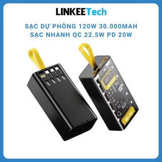 Sạc dự phòng 30.000mAh trong suốt với 2 cổng sạc nhanh 22.5W và 20W kèm 4 đầu cáp sạc màn hình led bảo hành 6 tháng