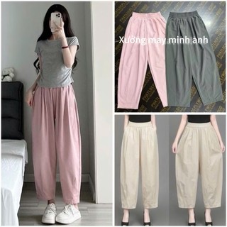  Quần Baggy Dáng Lửng Đũi Vân Mây Mềm Mát Cạp Chun Lưng Cao MA688 