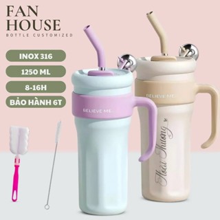 Ly giữ nhiệt Believe Me inox 316 cao cấp, cốc giữ nhiệt 1250ml có ống hút Fan House tặng charm 3D