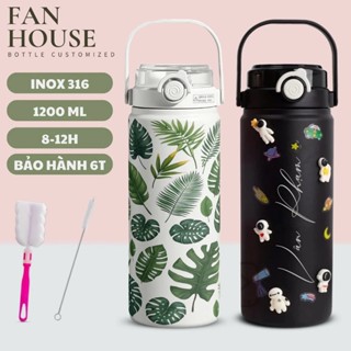 Bình giữ nhiệt 24h Bossy inox 316 bình nước giữ nhiệt Fan House 1200ml khắc tên, tặng charm 3D