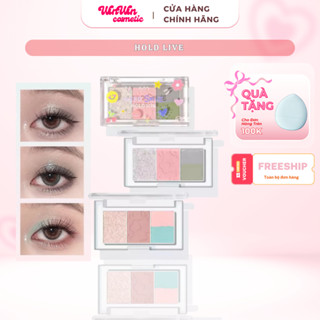   HOLD LIVE  Bảng mắt 3 ô Hold Live Hello Smile HL584 bảng Phấn Mắt Bỏ Túi 4 Ô Màu 
