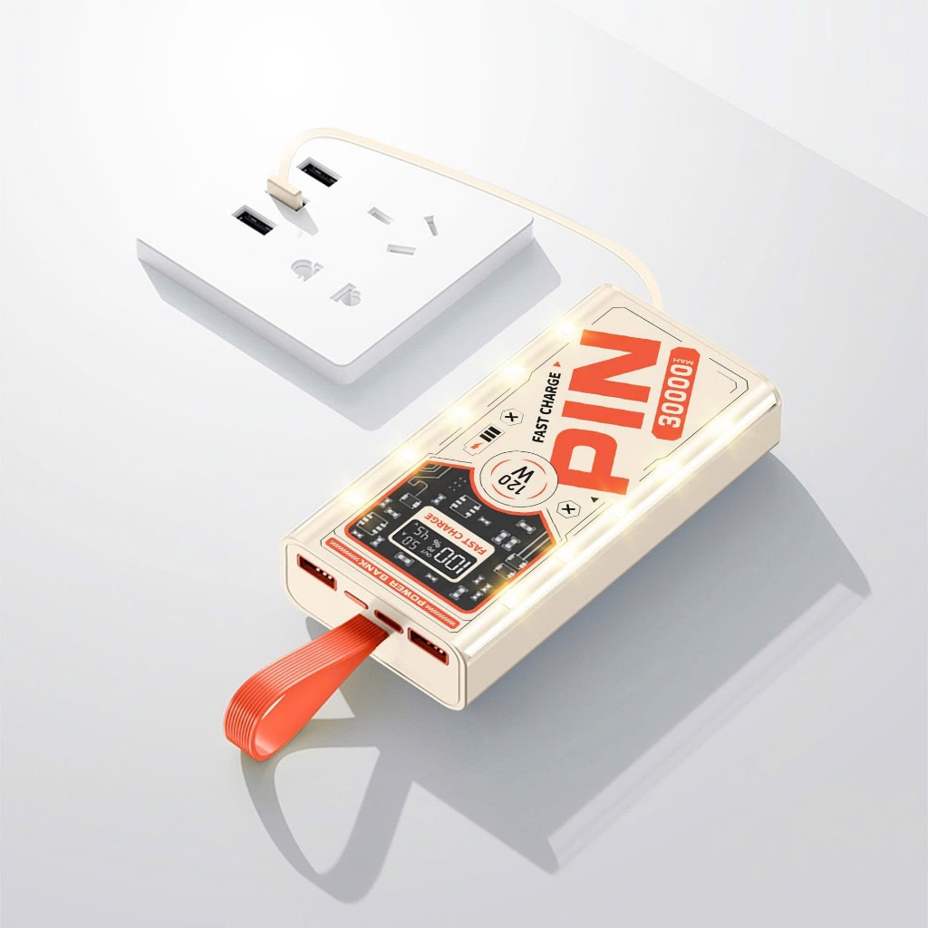 Sạc dự phòng 30.000 50.000 sạc nhanh PD20W trong suốt tích hợp 4 dây sạc tích hợp đèn led chiếu sáng | BigBuy360 - bigbuy360.vn