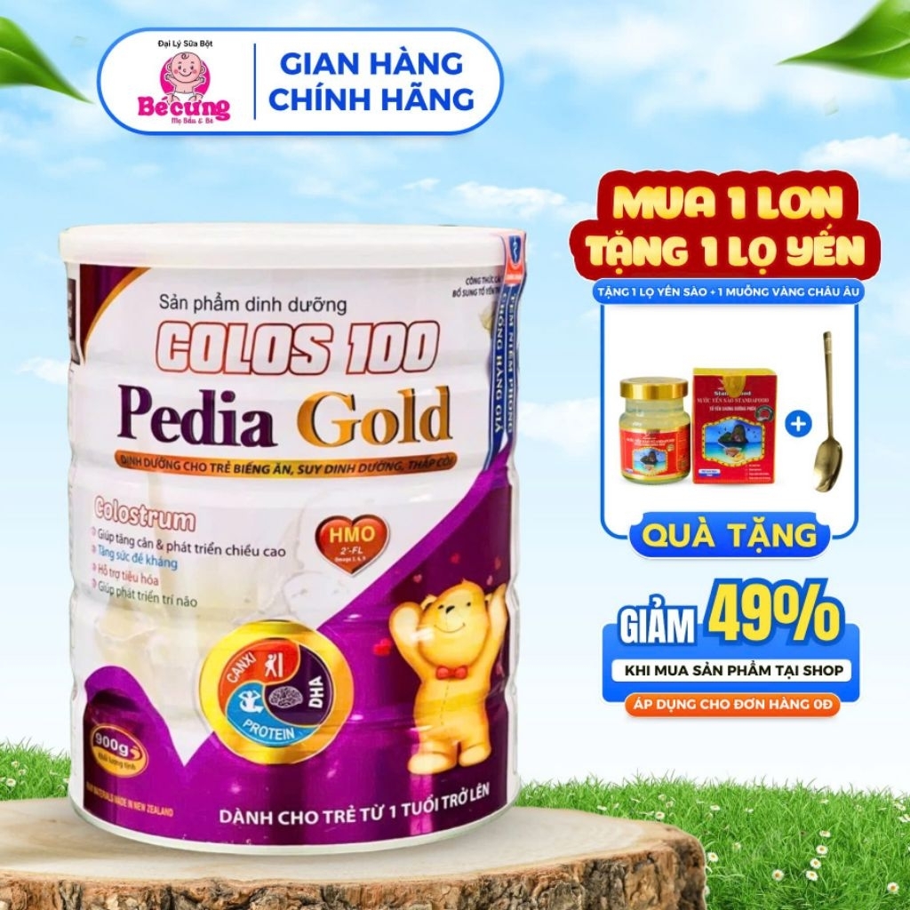 sữa bột Colos 100 Pedia Gold 900g dành cho trẻ, thấp còi, biếng ăn, nhẹ cân