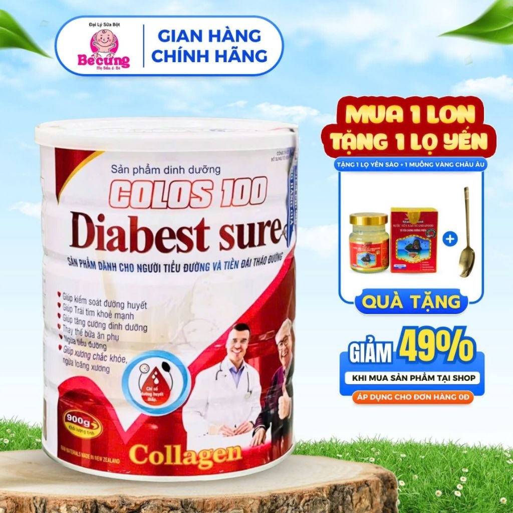 sữa tiểu đường colos 100 diabest sure 900g , dành cho người bị tiểu đường