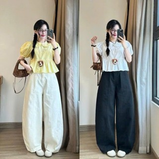 Quần Kaki Nữ Thô Mềm Ống Suông Loe  Vintage quần kaki suông ông loe nâu trẻ trung 443/441