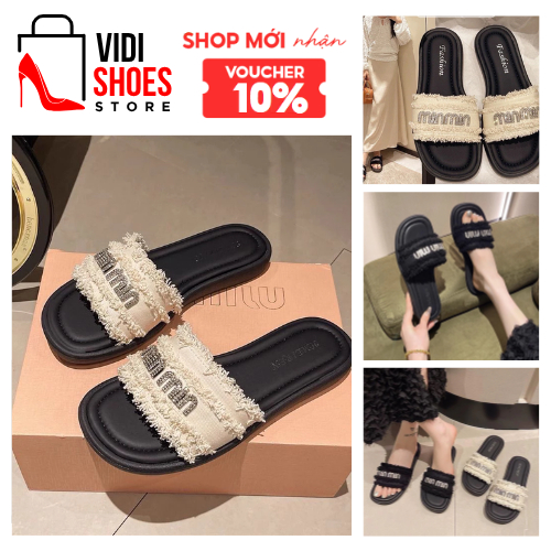 [Voucher 10% - Shop Mới] Dép Lê Nữ Quai Vải Tua Rua Min Min Đế Thấp Êm Chân Đế Cao 2 cm Phong Cách M