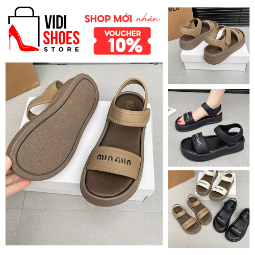 [Voucher 10% - Shop Mới] Dép Sandal Quai Ngang Cho Nữ Đế Bánh Mì Đinh Chữ Min Min Cao 4cm Hàng QCCC 