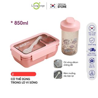  Hộp cơm 2 ngăn tiện lợi LivingOvoje 850ml - Kèm bộ muỗng nĩa và hộp đựng nước chấm 