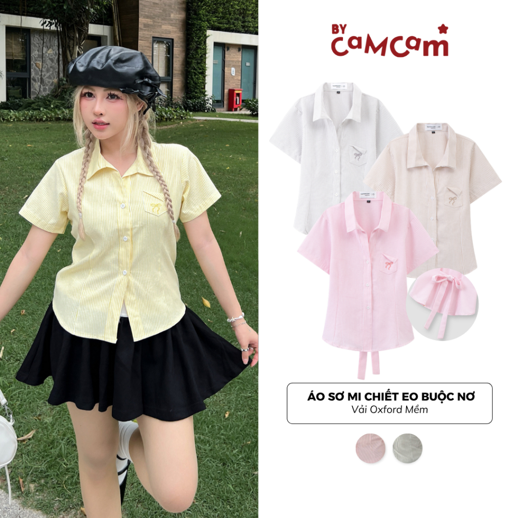 Áo Sơ Mi Chiết Eo 𝑩𝒚𝒄𝒂𝒎𝒄𝒂𝒎 Buộc Nơ Có Túi Ngực Dành Cho Nữ Phong Cách Hàn Quốc AMN004 | BigBuy360 - bigbuy360.vn