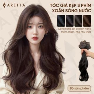 Tóc giả kẹp phím Aretta dáng xoăn sóng nước, dáng thẳng, dáng xoăn sóng lơi mềm mượt, không kéo tóc độ dài 45cm nhẹ
