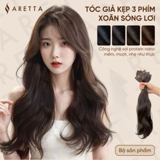 Tóc giả kẹp phím Aretta dáng xoăn sóng lơi mềm mượt, không kéo tóc độ dài 45cm