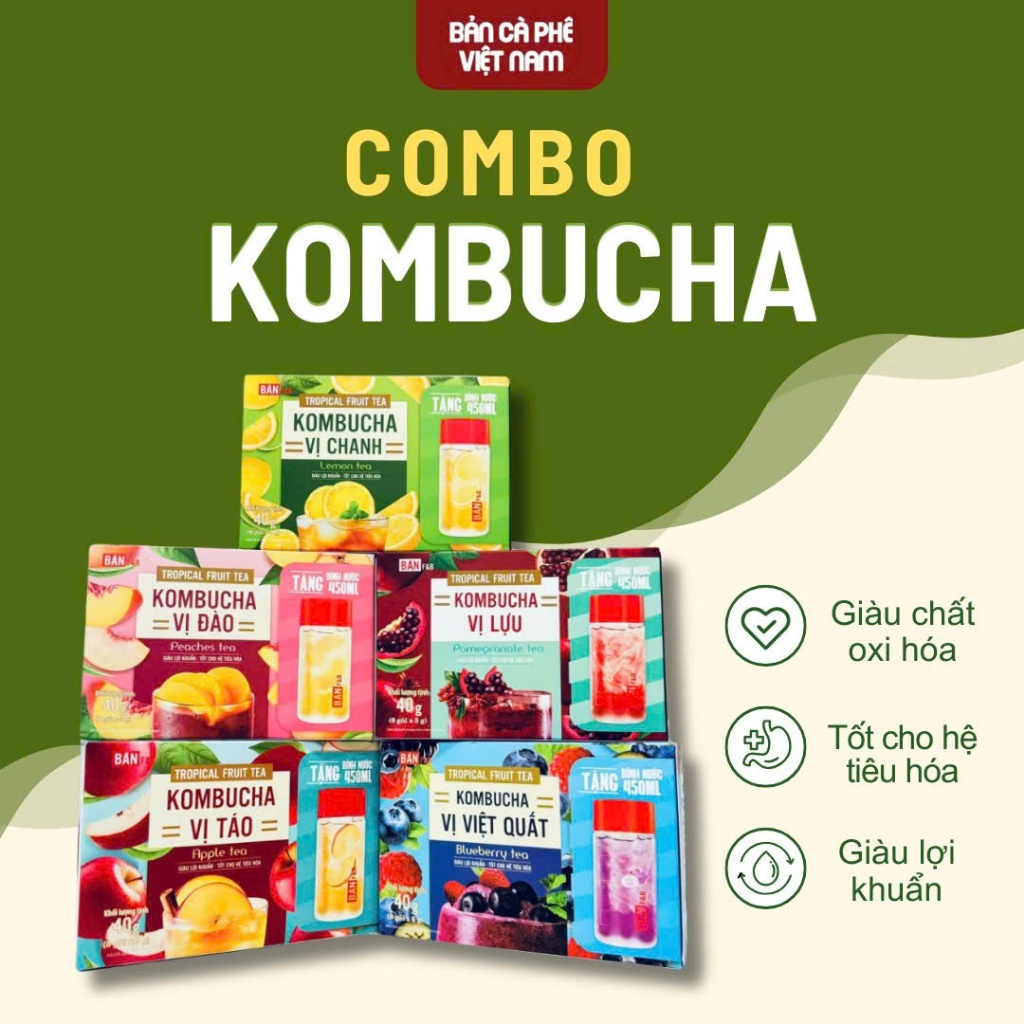   GIẢM 50K  Hộp 50 Gói Trà Kombucha Mix Vị Trái Cây Tươi Ít Calo Làm Đẹp Dáng Đẹp Da Giàu Lợi Khuẩn 