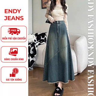Chân Váy Jean Dài Cạp Cao, Chân Váy Bò Chữ A Xẻ Tà Sau Tôn Dáng Phong Cách Hàn Quốc ED02