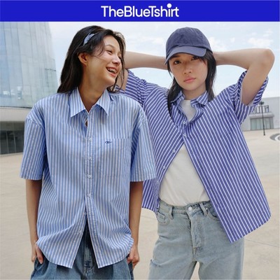 TheBlueTshirt - Áo sơ mi unisex kẻ sọc tay ngắn phom rộng dài - Short Sleeve Big Shirt