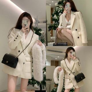 Áo khoác dạ blazer trắng kem tiểu thư sang chảnh hàng QC