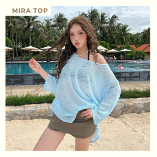  AH22 Mira Top Wepretty Áo Dệt Kim Mỏng Tay Dài Dáng Rộng Khoét Lỗ Thời Trang Mùa Hè Cho Nữ 