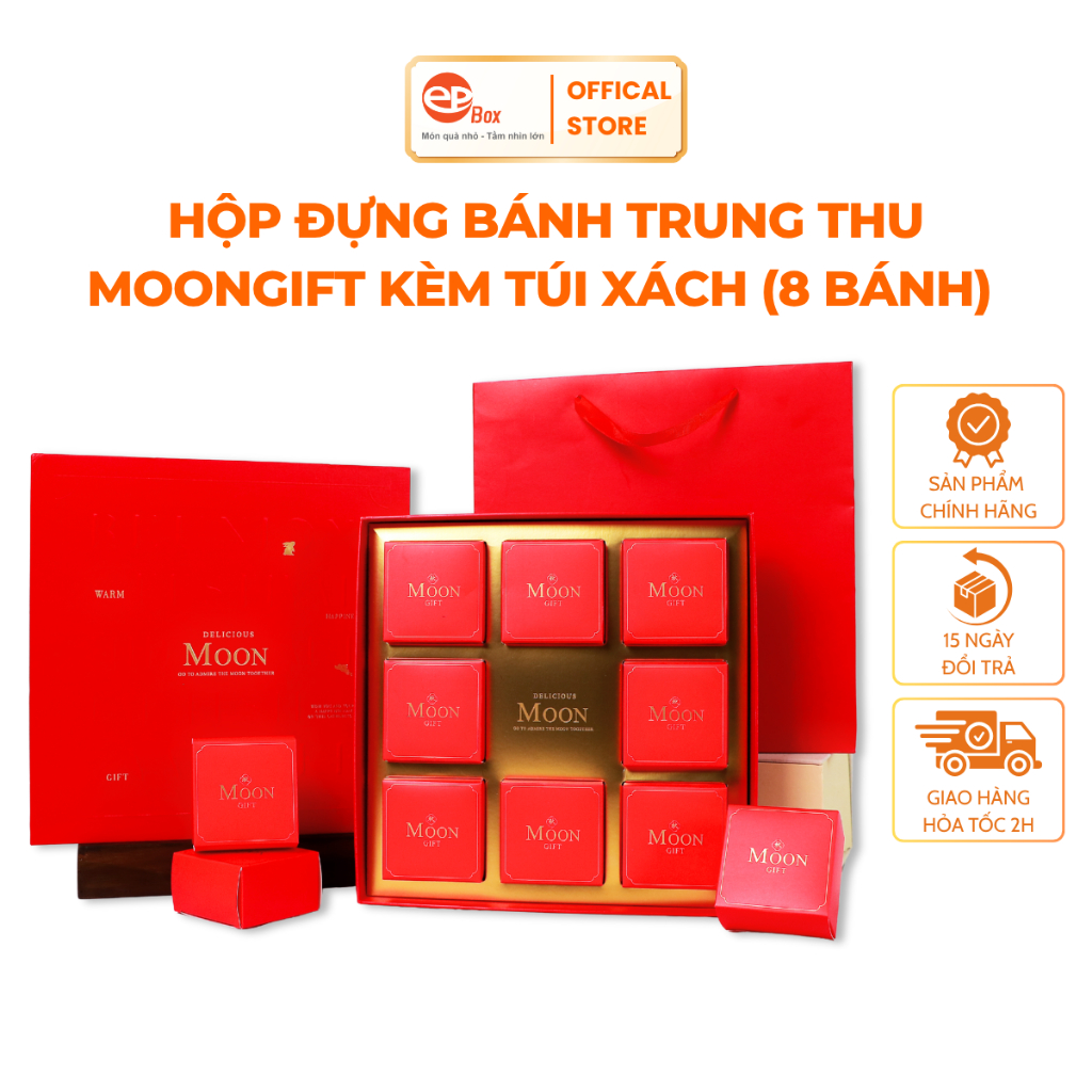 Hộp Đựng Bánh Trung Thu Moon Gift (8 Bánh) Kèm Túi Quai Xách Chắc Chắn Epvina Box