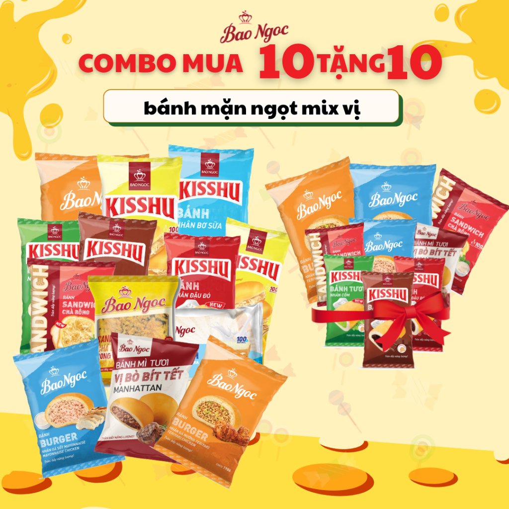   Combo Mua 10 Bánh Mặn Tặng 10 Bánh Ngọt    Bánh mỳ tươi đầy đủ các vị  - Bánh Mì Tươi Cao Cấp Bảo Ngọc Food 