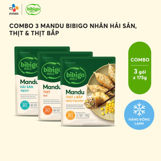   Tiết kiệm  COMBO 03 Bánh xếp Mandu Hàn Quốc Bibigo - Thịt Thịt và bắp Hải sản  175g x 3 gói  
