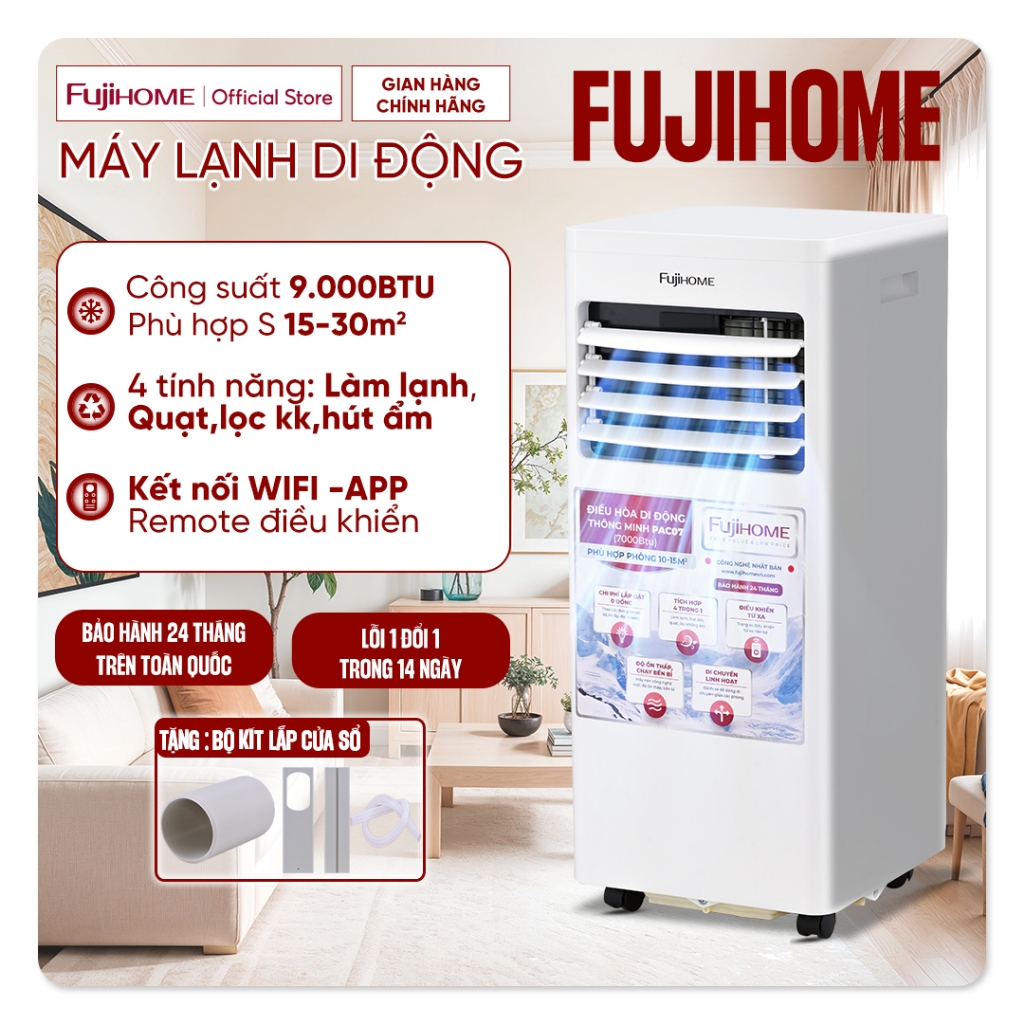 Điều hòa di động 9000BTU-12000BTU phòng 15m2- 35m2 nhập khẩu FUJIHOME, máy lạnh mini, hút ẩm 25 lít/ngày, lọc không khí