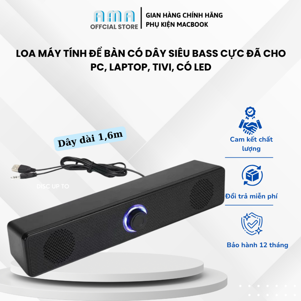 Loa máy tính để bàn có dây siêu BASS cực đã cho PC, Laptop, Tivi, có LED, âm thanh cực chất, dây cắm dài 1.6 mét