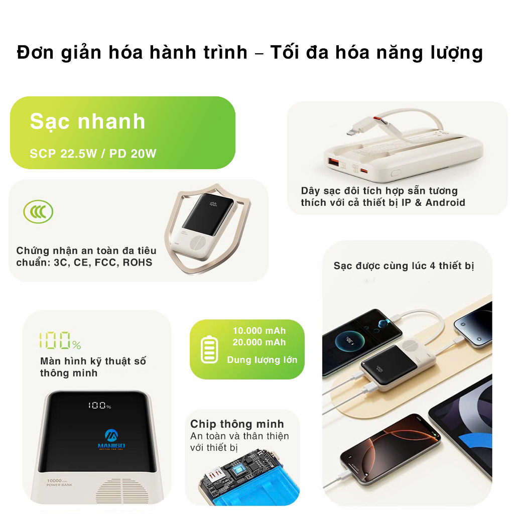 Pin sạc dự phòng tích hợp dây sạc Rockspace P95 sạc nhanh 22.5w 10000mAh hàng chính hãng có BH | BigBuy360 - bigbuy360.vn