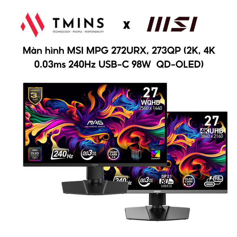 Màn hình MSI MPG 272URX, 273QP (2K, 4K 0.03ms 240Hz USB-C 98W  QD-OLED) - Hàng Chính Hãng