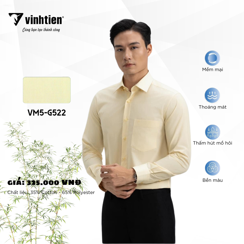 Áo Sơ Mi Dài Tay Trơn Màu Form Regular Vĩnh Tiến 325 - G522