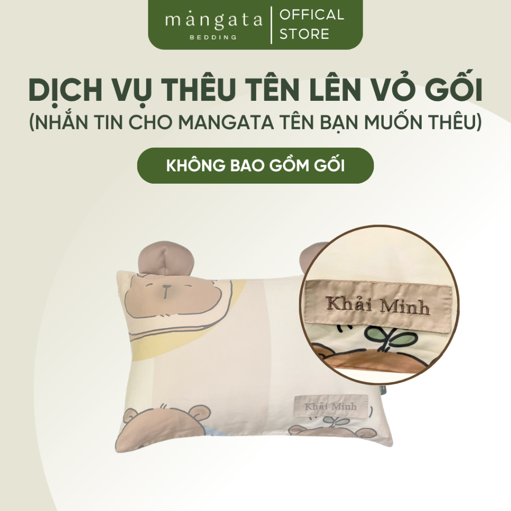 Dịch vụ thêu tên lên vỏ gối nằm MANGATA BEDDING