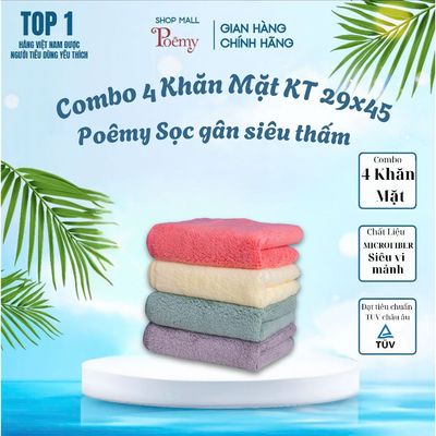 [CHÍNH HÃNG] Combo 4 Khăn Mặt Người Lớn Poêmy Mềm Mịn Thấm Hút KT 29x45cm | Poêmy Official