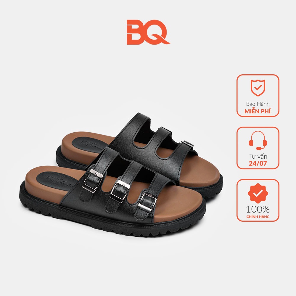 Dép da nữ ba quai ngang đế bằng thời trang BQ DEW0143