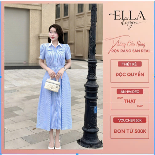 Váy Đầm Thiết Kế Ella Desgin dành cho nữ kiểu dáng maxi cổ bẻ làm bằng vải tuýt si phù hợp mặc đi là