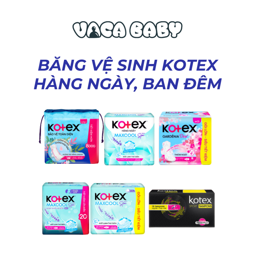 Băng vệ sinh Kotex hàng ngày, ban đêm, khô thoáng, max cool. Siêu mỏng, thấm hút