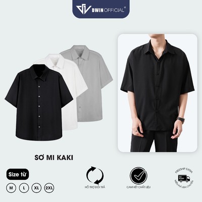 Áo sơ mi ngắn tay nam nữ DWIN chất vải kaki cotton 300 gsm cộc basic unisex đứng form rộng không nhăn SM03A