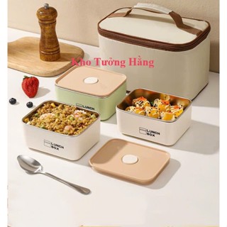 [Mẫu Mới] Hộp Cơm Giữ Nhiệt Văn Phòng 3Tầng - 4 Tầng  Hình Vuông Kèm Túi Cao Cấp Quay Được Lò Vi Sóng Chất Liệu Inox 304
