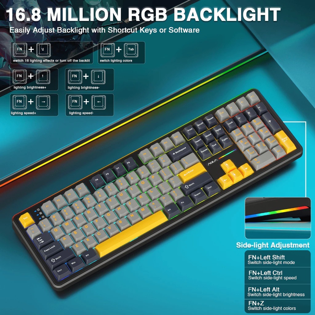 Bàn phím cơ Silent không dây AULA F108 - Hỗ trợ hotswap - LED RGB nhiều chế độ - 3 mode kết nối | BigBuy360 - bigbuy360.vn